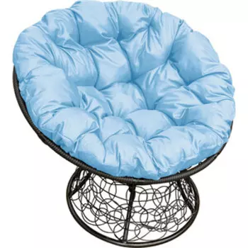 Кресло Планета про Папасан с ротангом черное, голубая подушка (12020403)