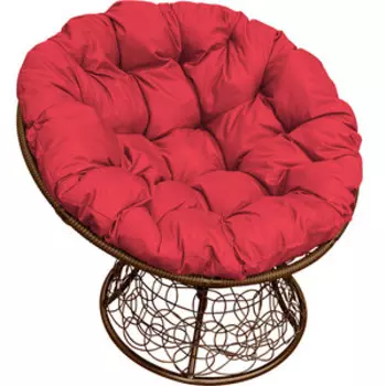 Кресло Планета про Папасан с ротангом коричневое, красная подушка (12020206)