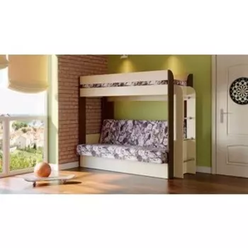 Кровать - чердак с диван - кроватью Олимп Немо ясень шимо светлый/ясень шимо темный/микровелюр Лас Вегас/поликоттон стеганный