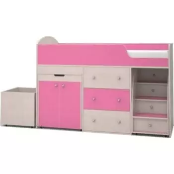 Кровать чердак Ярофф Малыш 70x160 дуб молочный/розовый