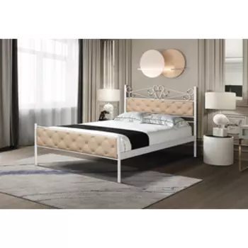 Кровать двойная ОЛМЕКО 42.29-01 Верона (металл белый/ткань велюр конфетти крем) (ML876880452)