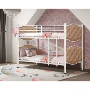 Кровать двухъярусная ОЛМЕКО 42.32-01 Лиана (металл белый/ткань велюр конфетти крем) (ML876880455)