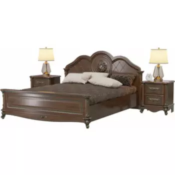 Кровать Мэри Да Винчи СД-08 1600х2000 с двумя тумбочками СД-03, цвет орех