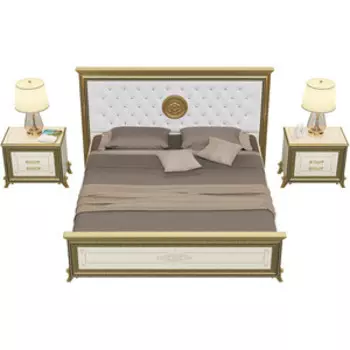 Кровать Мэри Версаль СВ-04МИБК 1800х2000 с двумя тумбочками СВ-05, цвет слоновая кость