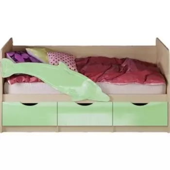 Кровать Миф Дельфин 1 дуб беленый/салатовый 1,6 м