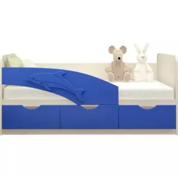 Кровать Миф Дельфин дуб беленый/синий ПВХ 1,8 м