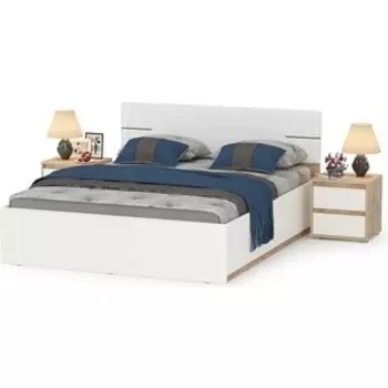 Кровать Моби Лея 11.32Н 160х200 с тумбами 13.288 цвет дуб эндгрейн элегантный/миндаль/белая (1024525)