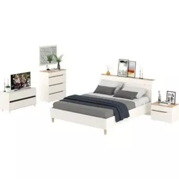 Кровать Моби Муссон 11.41 + ортопед + 16.03 + 13.97 + Зеркало СВК + Тумба ТВ 13.277, цвет белый/чёрный/дуб эндгрейн элегантный (1028279)