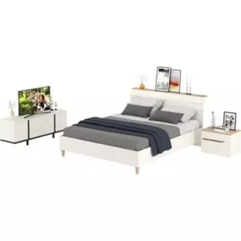 Кровать Моби Муссон 11.41 + ортопед + Тумба 16.03 + Тумба ТВ 13.276, цвет белый/чёрный/дуб эндгрейн элегантный (1028294)