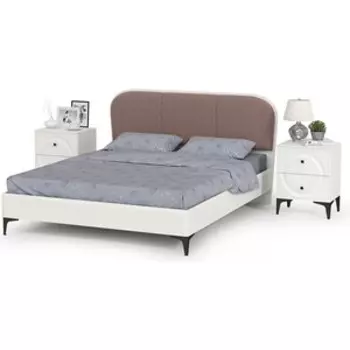 Кровать Моби Валенсия 11.36.02 160х200 с тумбами белый шагрень/белый шагрень/ткань велутто 19 (1024420)