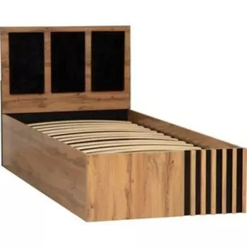 Кровать одинарная ОЛМЕКО 51.24 Либерти (с ортопед. осн.) (дуб вотан/черный/ткань велюр монако черный) (ML876880415)