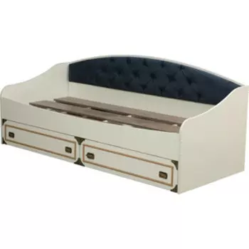 Кровать одинарная ОЛМЕКО Севилья-16 белый/профиль: Kroning канат золотой/ткань: ягуар нэви