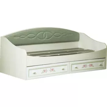 Кровать односпальная Олимп Флоренция-14 вудлайн кремовый/ Masa Decor аруша венге/профиль: Kroning аруша венге патина фисташка/ткань: жаккард крона нефрит