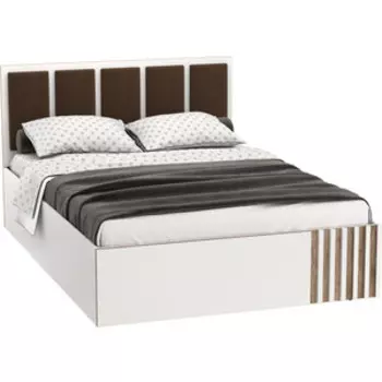 Кровать ОЛМЕКО 51.18 с ортопедическим основанием ''Либерти'' Белый / Дуб Каньон/ велюр киото шоколад (ML876880936)