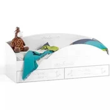 Кровать ОЛМЕКО Италия ИТ-11 с защитным бортом ИТ11А одинарная, с ящиками, белое дерево