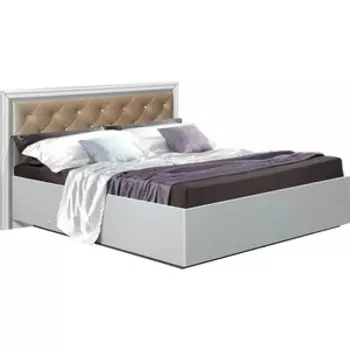 Кровать с подъемным механизмом ОЛМЕКО 38.02-01 Беатрис 140 белый/профиль: Kroning белый глянец с серебром/ткань: велюр конфетти крем