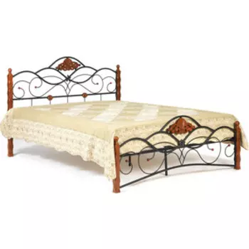 Кровать TetChair Canzona wood slat base дерево гевея/металл 140x200 (Double bed) красный дуб/черный