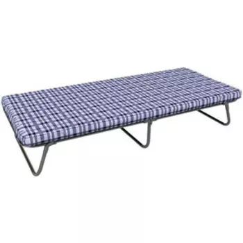 Кровать-тумба МебельТрейд Надежда (Марта) каркас черный/ткань бело-синяя клетка КТ-01С