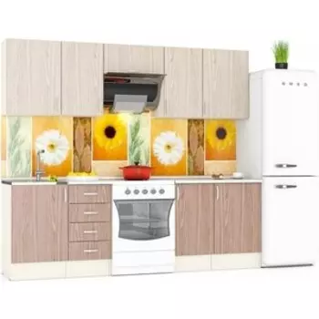 Кухня Мебельный двор Мери 06 корпус дуб, фасады ясень шимо светлый/ясень шимо тёмный (ШВ500+ШВ400+ШВв600+ШВ400+ШВ500+ШНМ500+ШН4Я400+ШН400+ШН500)