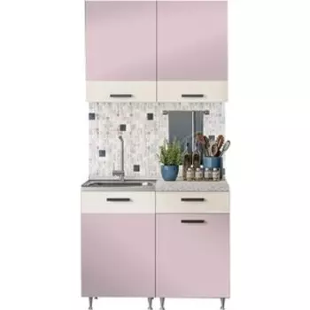 Кухня Миф Рио 1,0м розовый (лаванда)/бежевый ЛДСП
