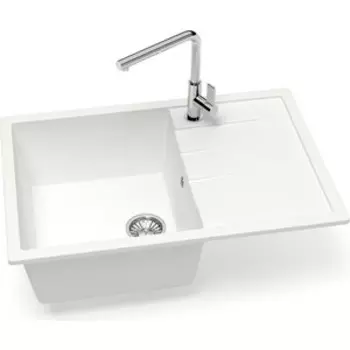 Кухонная мойка Glanz J-161-31 белая, матовая, с сифоном