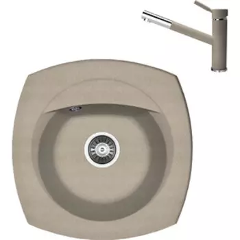 Кухонная мойка и смеситель Florentina Корсика 510 песочный Fg (20.105.B0510.107 + 313.18L.1223.107)