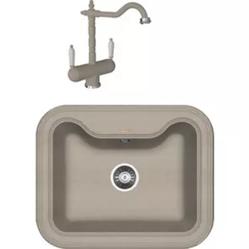 Кухонная мойка и смеситель Florentina Крит 630 песочный Fg (20.110.D0630.107 + 333.21H.2113.107)