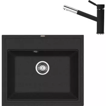 Кухонная мойка и смеситель Florentina Липси 600 черный Fg (20.120.D0600.102 + 313.18L.1223.102)
