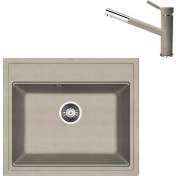 Кухонная мойка и смеситель Florentina Липси 600 песочный Fg (20.120.D0600.107 + 313.18L.1223.107)