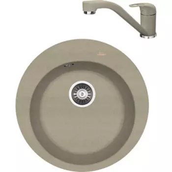 Кухонная мойка и смеситель Florentina Никосия D510 бежевый Fg (20.135.B0510.104 + 313.05L.1123.104)