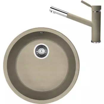 Кухонная мойка и смеситель Florentina Вега Зеро бежевый Fg (22.425.D0440.104 + 313.18L.1223.104)