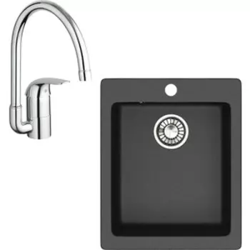 Кухонная мойка и смеситель Glanz J-008-32 антрацит, матовая (J-008-32, 32752000)