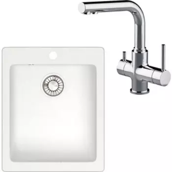 Кухонная мойка и смеситель Glanz J-008-31 белая, матовая (J-008-31, LM3061C)