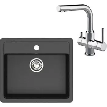 Кухонная мойка и смеситель Glanz J-009-32 антрацит, матовая (J-009-32, LM3061C)