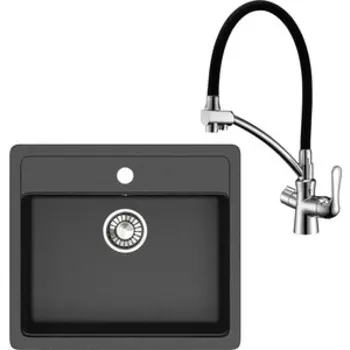 Кухонная мойка и смеситель Glanz J-009-32 антрацит, матовая (J-009-32, LM3070C)