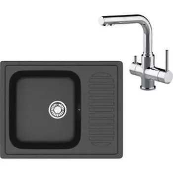 Кухонная мойка и смеситель Glanz J-015-32 антрацит, матовая (J-015-32, LM3061C)