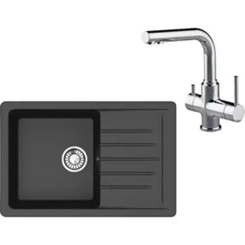 Кухонная мойка и смеситель Glanz J-016-32 антрацит, матовая (J-016-32, LM3061C)