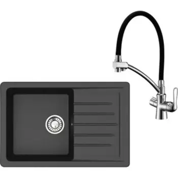 Кухонная мойка и смеситель Glanz J-016-32 антрацит, матовая (J-016-32, LM3070C)