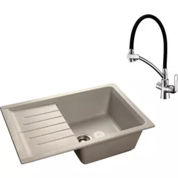 Кухонная мойка и смеситель GranFest Practik GF-P760L, Lemark Comfort LM3070C с сифоном, серая