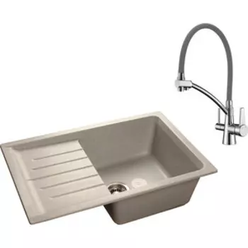 Кухонная мойка и смеситель GranFest Practik GF-P760L, Lemark Comfort LM3071C-Gray с сифоном, серая