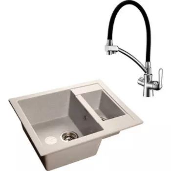 Кухонная мойка и смеситель GranFest Quadro GF-Q610K, Lemark Comfort LM3070C серый