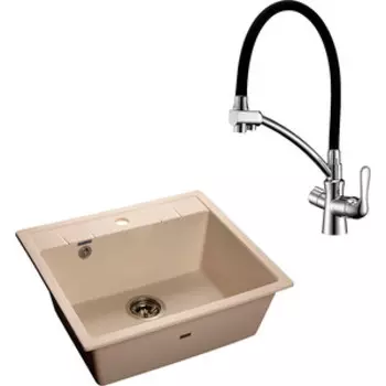 Кухонная мойка и смеситель GranFest Quadro GF-Q-561, Lemark Comfort LM3070C белый