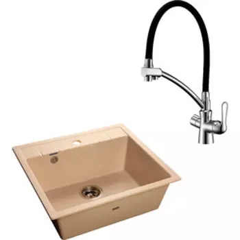 Кухонная мойка и смеситель GranFest Quadro GF-Q-561, Lemark Comfort LM3070C бежевый