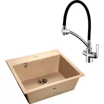 Кухонная мойка и смеситель GranFest Quadro GF-Q-561, Lemark Comfort LM3070C песочный