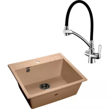 Кухонная мойка и смеситель GranFest Quadro GF-Q-561, Lemark Comfort LM3070C топаз