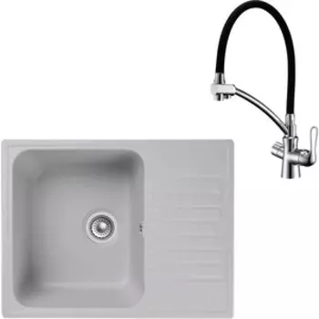 Кухонная мойка и смеситель GranFest Quarz GF-Z13, Lemark Comfort LM3070C с сифоном, серая