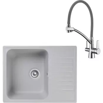 Кухонная мойка и смеситель GranFest Quarz GF-Z13, Lemark Comfort LM3071C-Gray с сифоном, серая