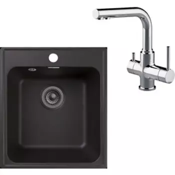 Кухонная мойка и смеситель GranFest Quarz GF-Z17, Lemark Comfort LM3061C с сифоном, черная
