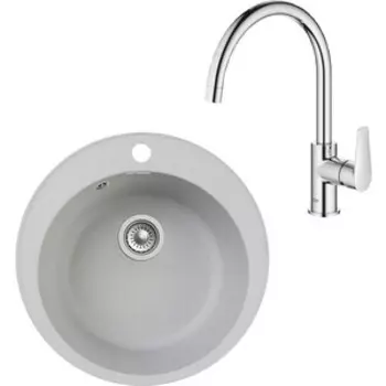 Кухонная мойка и смеситель GranFest Quarz GF-Z08, Grohe BauEdge 31367001 с сифоном, серая