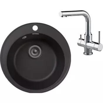 Кухонная мойка и смеситель GranFest Quarz GF-Z08, Lemark Comfort LM3061C с сифоном, черная
